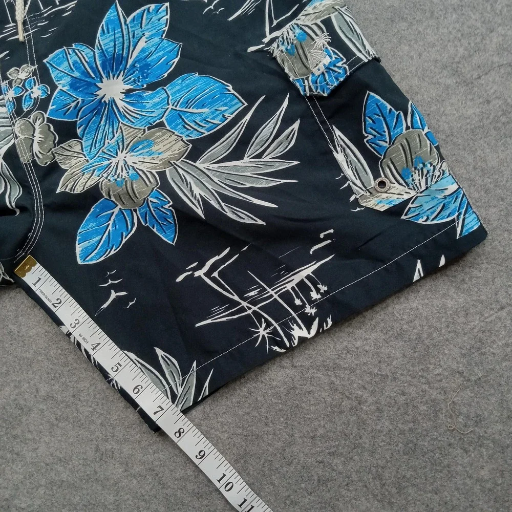 Caribbean Joe Swim Trunks Mens‎ Large Black Blue Floral Board Shorts Mesh Lined